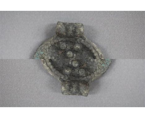 Lunate Pendant, 9th-12th century ADA bronze lunate pendant with beaded decoration to the body.Size: 22mm.Ex. Gloucestershire 