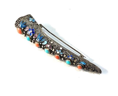 Chinese silver and enamel finger  nail guard measures approx 8.7cm long 