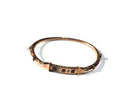 9ct gold antique diamond &amp; sapphire bangle weight 6g 