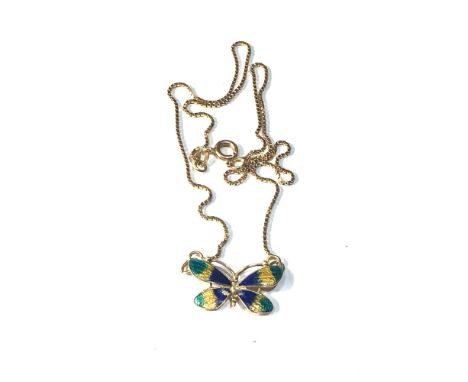 18ct gold enamel butterfly pendant necklace weight 5g small enamel chip as shown 