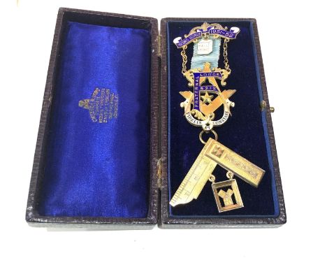 Boxed silver &amp; enamel masonic jewel Fraternal lodge 