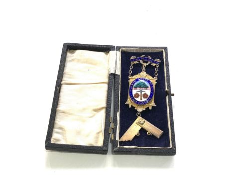 Boxed silver and enamel masonic jewel Aldwyn lodge lancs east div 