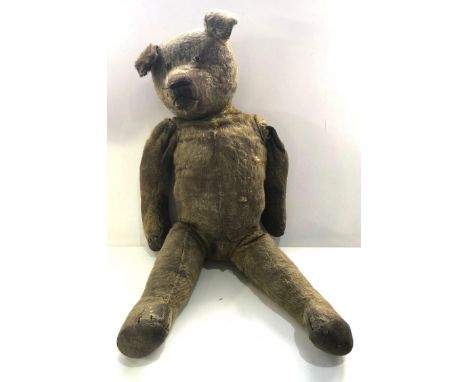 Antique Large Straw filled Teddy Bear with hump age related marks wear and repairs measures approx 25ins 