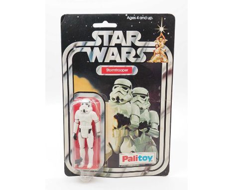 A PALITOY Star Wars Stormtrooper figure on original 12-back card (SW-12B) from the first year of production in 1978. Card has