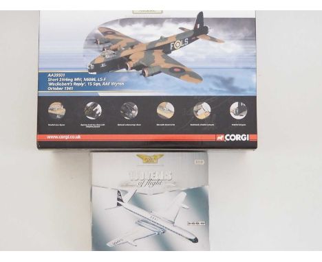 A pair of CORGI AVIATION ARCHIVE aircraft, comprising a 1:72 scale Short Stirling Mk1 and a 1:144 scale De Havilland Comet 4 