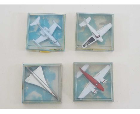 A group of vintage 1970s CORGI (LINTOY) civil aircraft, comprising of a No 1309 Concorde in BOAC livery, a No 1324 Lear Jet, 