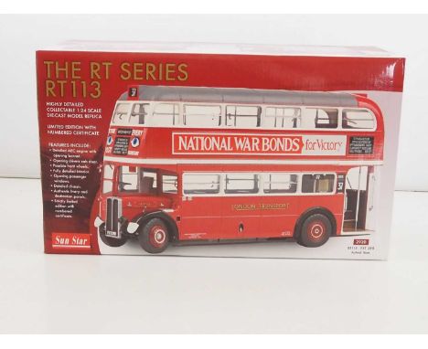 A SUN STAR 1:24 scale 2920 diecast  RT Series RT113 bus - FXT 288 London Transport 'National War Bonds for Victory'  with cer