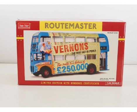 A SUN STAR 1:24 scale 2909 diecast London Routemaster bus WLT 686 with Vernon's Pools advert, complete with certificate and m