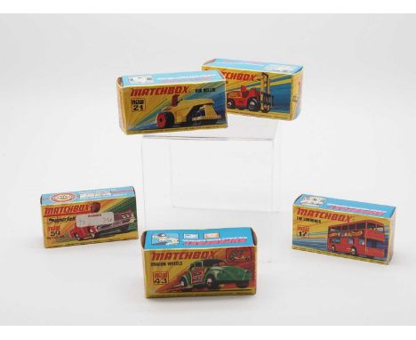A group of MATCHBOX SUPERFAST series diecast, comprising a No 59d  Mercury Fire Chief Car, red with decals, a No 17f The Lond