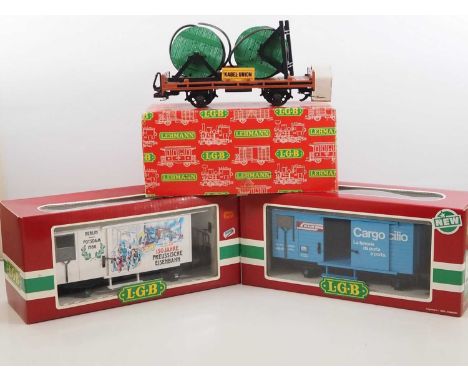 A group of LGB G scale wagons comprising 4002, 4028B and 4127 - VG in G/VG boxes (3)