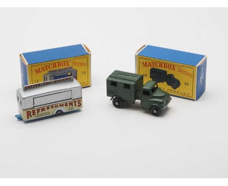 A pair of MATCHBOX Regular Wheels, comprising of   a No 74a Mobile Refreshments Canteen  - metallic silver body with mid-blue