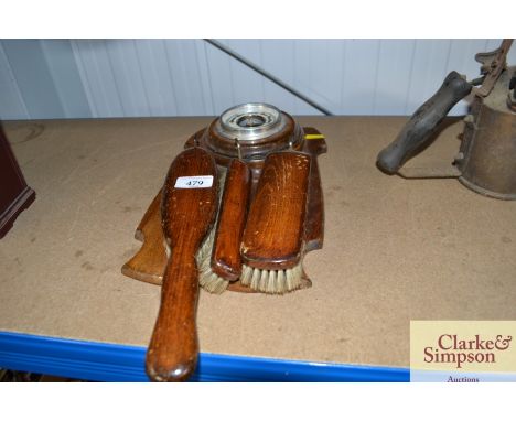 An oak mounted barometer with brush set 