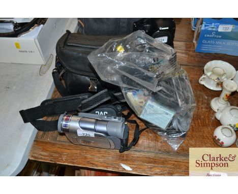 A JVC camcorder with bag and accessories