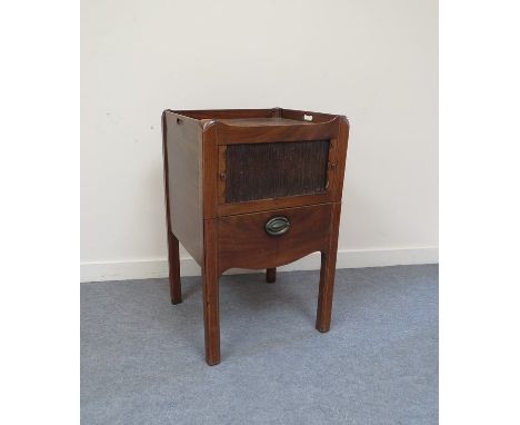 A George III mahogany night table with gallery top over sliding door cupboard above pull out commode