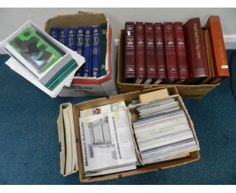 Three boxes of stamps, First Day covers, Royal Mail postcards etc 