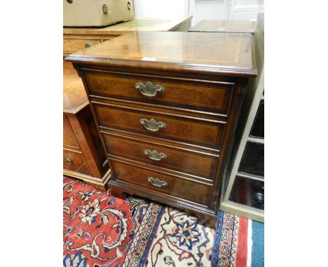 An Edwardian walnut side table, a Victorian ottoman stool along with a 20th century yew wood finished low hi fi cabinet and o