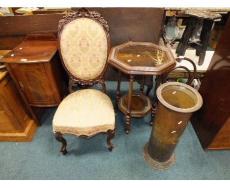 An Edwardian mahogany bowfront pot cupboard, a Victorian nursing chair, a 20th century Aesthetic style octagonal occasional t