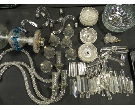 An incomplete and composite glass multiple branch Venetian type ceiling chandelier and associated parts