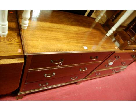 An Edwardian mahogany and chequer strung squarefront chest of three long drawers, w.91.5cm