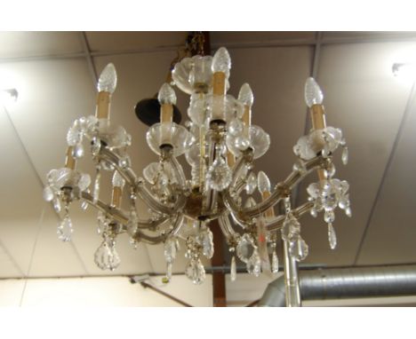 An early 20th century cut crystal glass multi-light hanging electrolier, approx drop 70cm