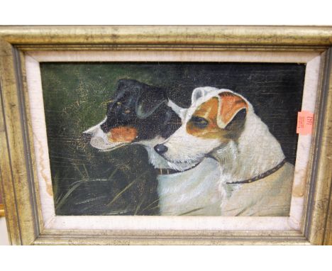 20th century school - Study of hounds, oil on oak panel, 16 x 24cm; together with a watercolour study of dogs (2) 