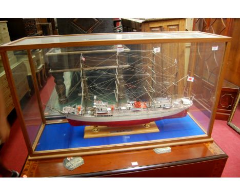 A Large cased model of a twin screw 4 masted motor sailer 'Nippon Maru', 1/100 scale model, 1776-1976 'American Revolution Bi