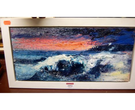 R T Roe - Carnelian Sky, oil on panel, inscribed verso, 19 x 41cm 