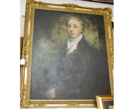 Late 18th century English school - Half length portrait of a gentleman, oil on canvas (re-lined, re-stretchered and with sign