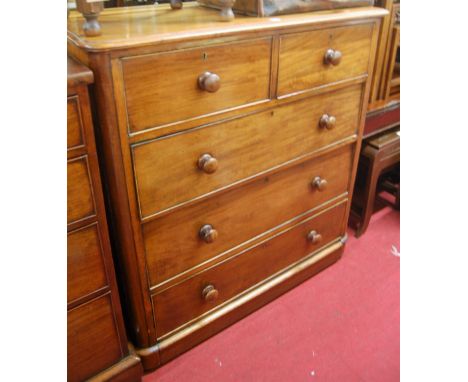 A mid-Victorian mahogany round cornered chest of two short over three long drawers, w.114.5cm