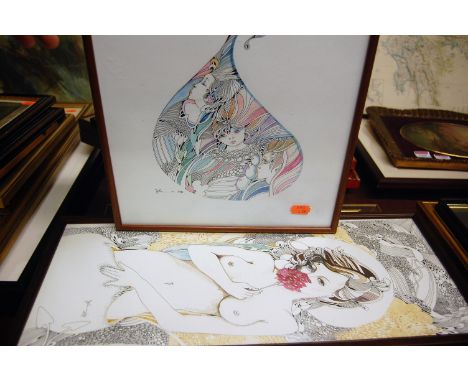 Assorted prints to include monochrome Venetian scenes, contemporary portrait studies, still life oil etc 