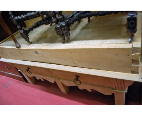 A 19th century pine double butchers block, having ledgeback over twin lower drawers to block supports, w.170cm   Condition Re