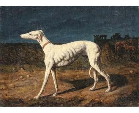 Englische SchuleEnde 19. Jhdt.35 x 48 cm, o. R.Bildnis eines Whippet. Öl/Lwd.Aus süddeutschem Schloßbesitz