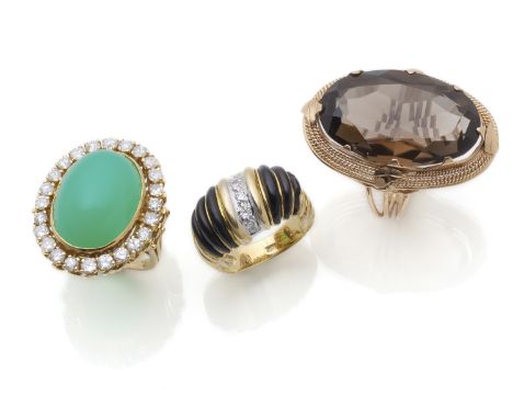 Konvolut 3 RingeRM 55/ RM 52/ RM 61,51 Brillant Ring, 585/000 Gelbgold gestempelt, Brillanten und Holzelemente, diese sind be