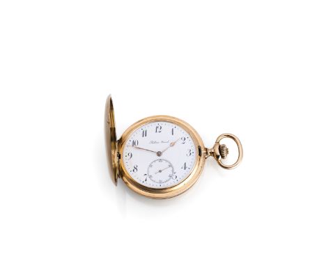 Goldende TaschenuhrSchweiz, um 1910D. ca. 5,25 cmBILLIAN - seltene Taschenuhr - Savonette in 585/000 Rosegold gestempelt-Emai