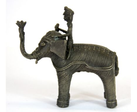 An Indian bronze figure of an elephant and Mahout, H. 13cm.