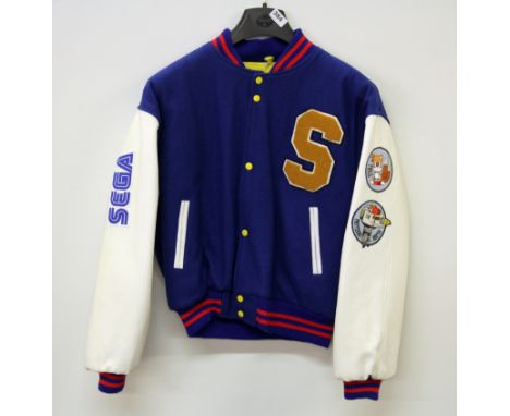 A 1990 Sega Sonic Hedgehog leather and wool staff jacket, the same as worn by Michael Jackson in one of his videos.