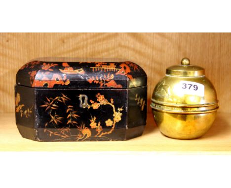 A 1924 British Empire Exhibition tea caddy, together with a Japanese lacquered tea box.