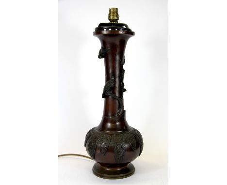 A 19th Century Japanese bronze vase converted for use as a table lamp, H. 40cm.