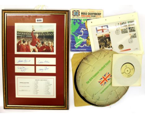 A 1966 football World Cup programme signed by seven players together with entry ticket, a further autograph for Roger Hunt, f