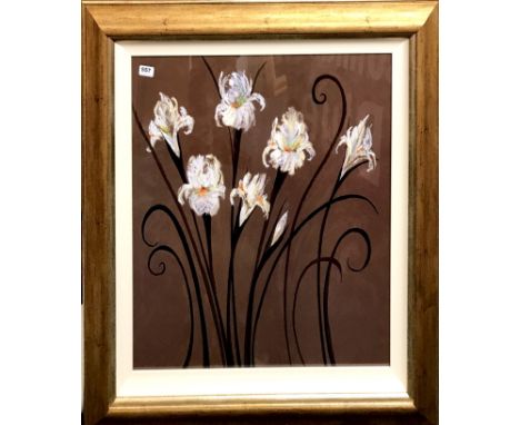 Two large gilt framed prints of flowers, 93 x 95.
