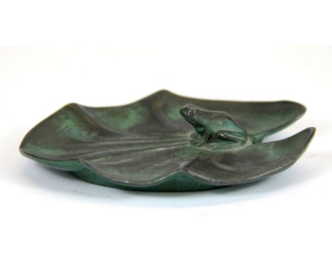 A small bronze model of a frog on a lilypad signed M. le Verrier, L. 10cm.