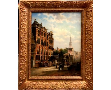 A gilt framed oil on oak panel 'Customs House Dublin' by David Ronald, 59 x 70cm.