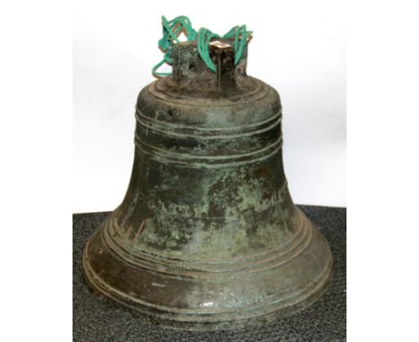 A large cast bronze church bell by Gillett and Johnston, Croydon 1895.
