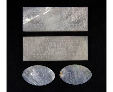 Four early 20th century Chinese engraved mother of pearl gaming counters.