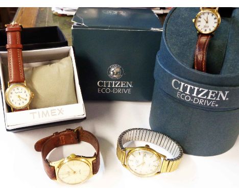 A vintage Smiths De Luxe gentleman's goldtone cased wristwatch and vintage Avia Olympic similar - sold with a boxed Citizen '