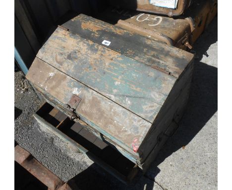 A 71cm old green painted wood carpenter's lift-top tool chest with drawer fitted interior and further drawer under, with flan