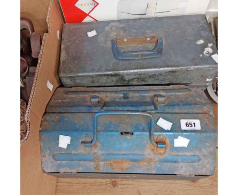 A metal toolbox containing a quantity of assorted tools - sold with a plastic similar