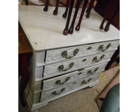 An 85cm late Victorian carved oak chest of four long graduated drawers with later painted finish, set on bracket feet - 1 a/f