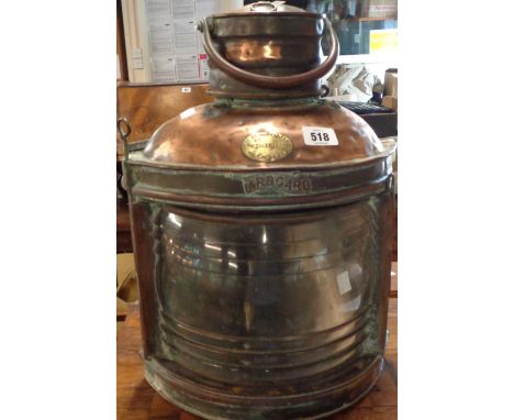 An old copper ship's starboard lamp 'The Beacon' made by Ely Griffiths &amp; Sons