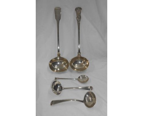 A large Victorian silver king's pattern ladle - sold with an older silver fiddle pattern similar with engraved initials to te